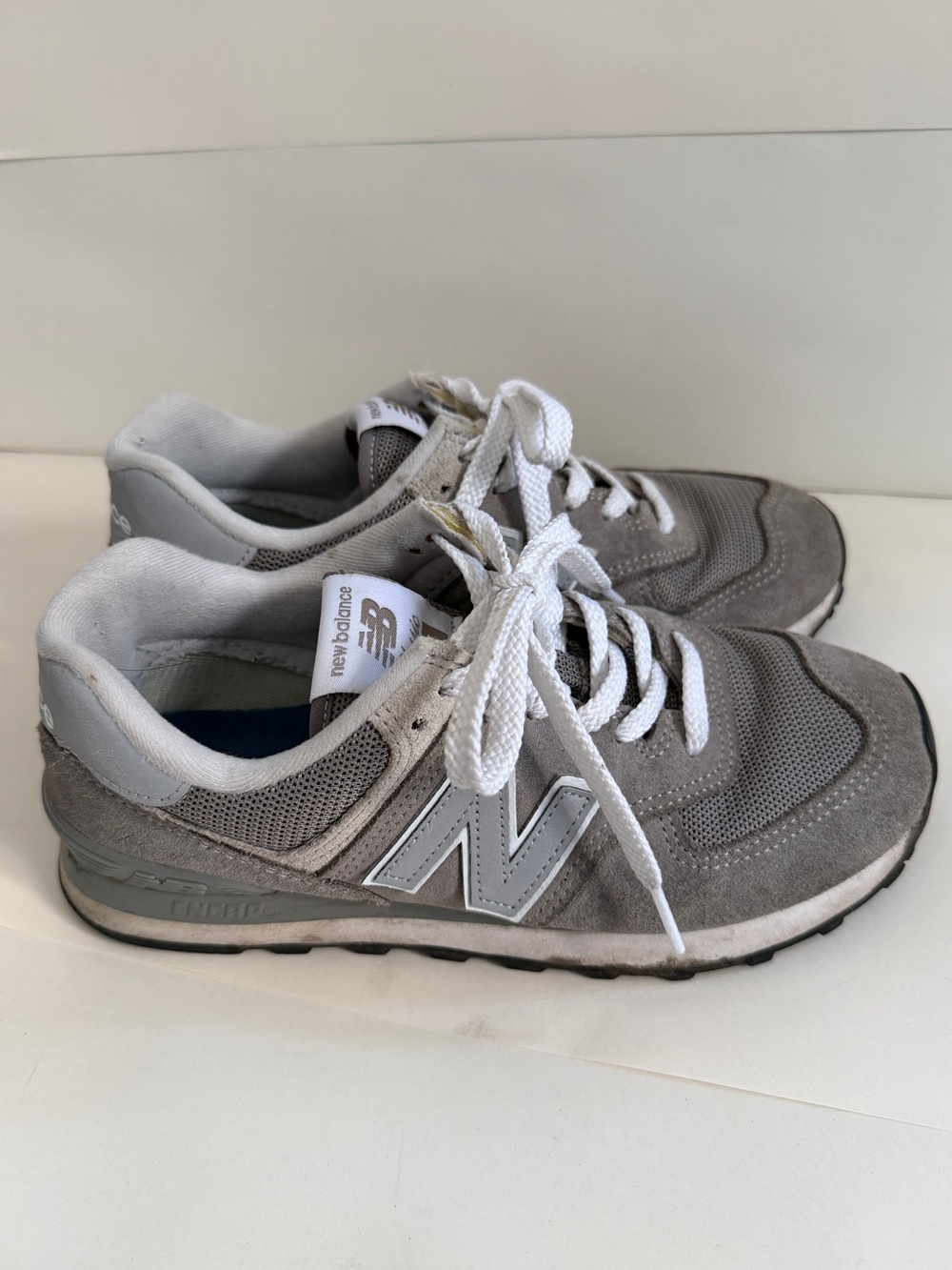 New Balance Women’s 574 Grey and White Lace-Up Sneakers